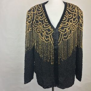 AJ Valenci Vintage Black and Gold Beaded Jacket
